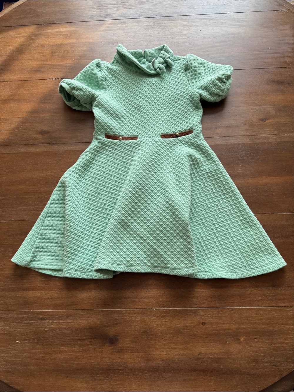 Sz 12 The West Side Dress by Janie and Jack in quilted seafoam green collar bow